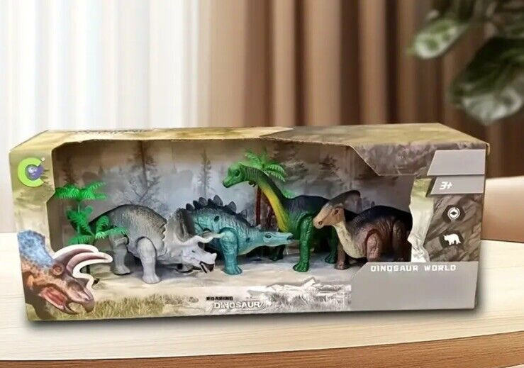 Dinosaur Toy Playset Mechanical Walking Figures Set Boxed No Batteries needed