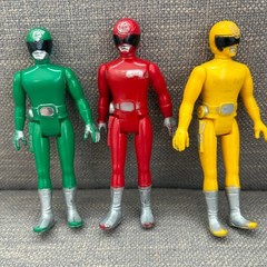 Vtg 1980 Popy Denshi Sentai Denziman Vinyl Plastic Figures Red, Yellow, Green