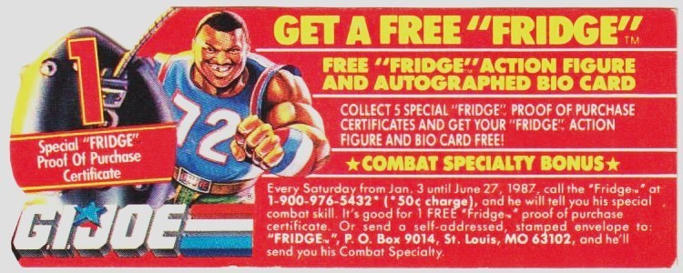 Hasbro G.I. Joe “Fridge” Proof of Purchase Certificate 1986