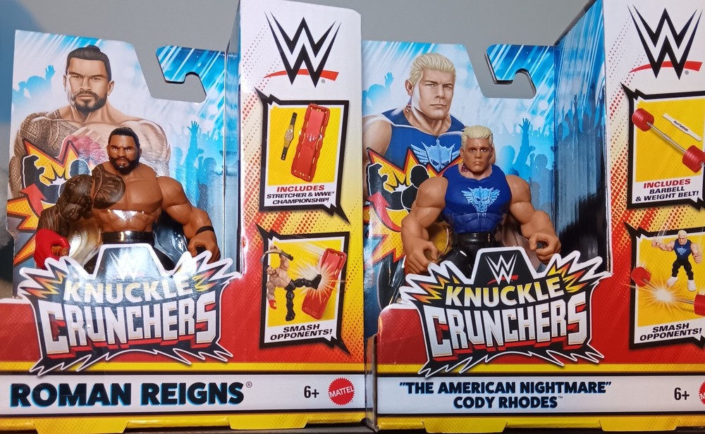 WWE Knuckle Crunchers Series 5 Cody RHODES Roman Reigns 4 Inch Action Figure Set