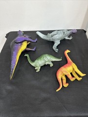 Lot (4) Vintage 80s & 90s Imperial Dinosaur Toy Vibrant Colors Apatosaurus
