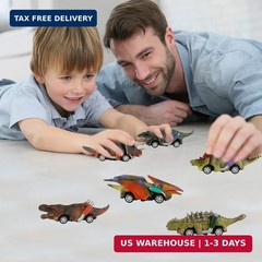 Dinosaur Toy Pull Back Cars, 6 Pack Dino Toys for Kids Ages 3 and Up