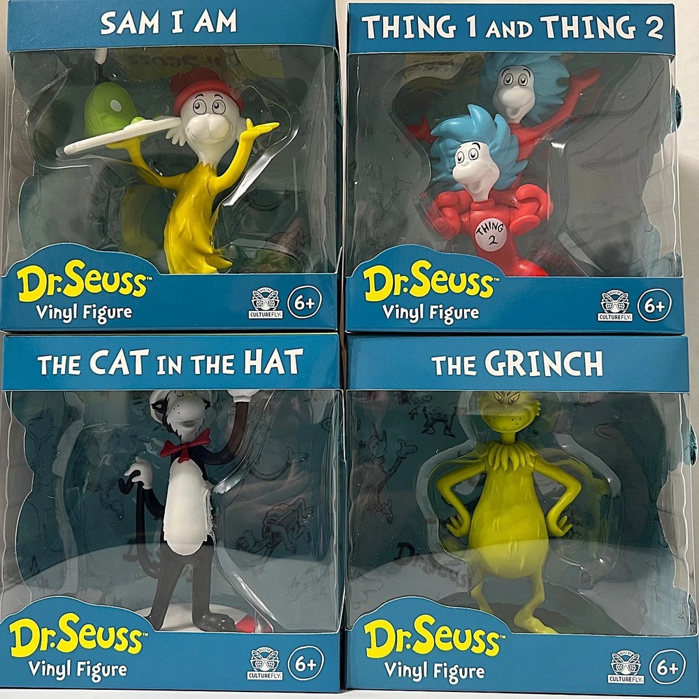 Dr. Seuss The Grinch, Sam I Am, Thing 1 & 2 Cat In Hat 4” Vinyl Figures Set Of 4