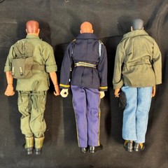 GI JOE 12″ Figures 7pc lot 1975 ATOMIC MAN & 1996 Solders – w/ Clothes & Accs.