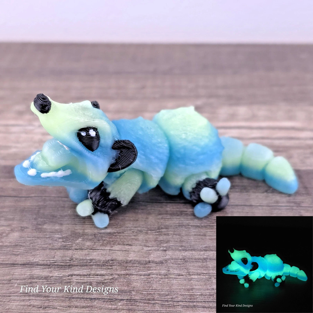 Glow-in-the-Dark Mini Opossum – 3D Printed Articulated Flexi Fidget Toy