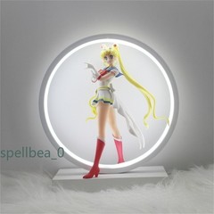 Sailor Moon PVC Figure Statue + Round LED Light Up Stand Night Lamp Xmas Gift BN