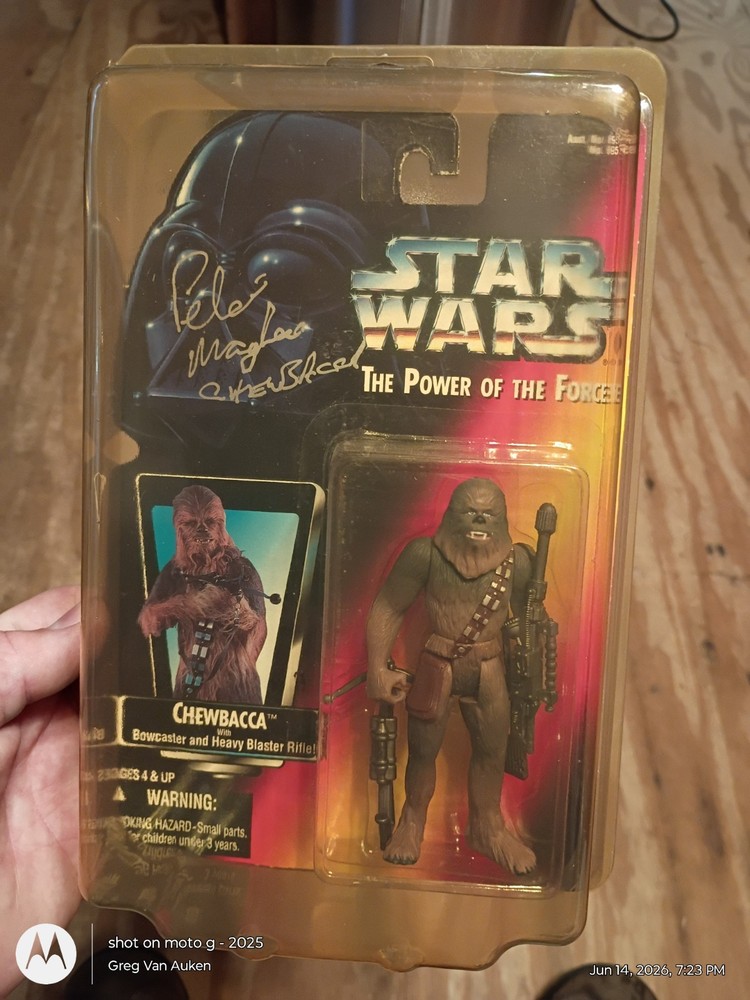 POTF Chewbacca Figure MIB. Signed By Actor Peter Mayhew.