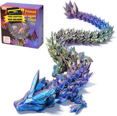 Three Color 12″ 3D Printed Dragon, Articulated Dragon, Crystal Dragon, Dragon Fi