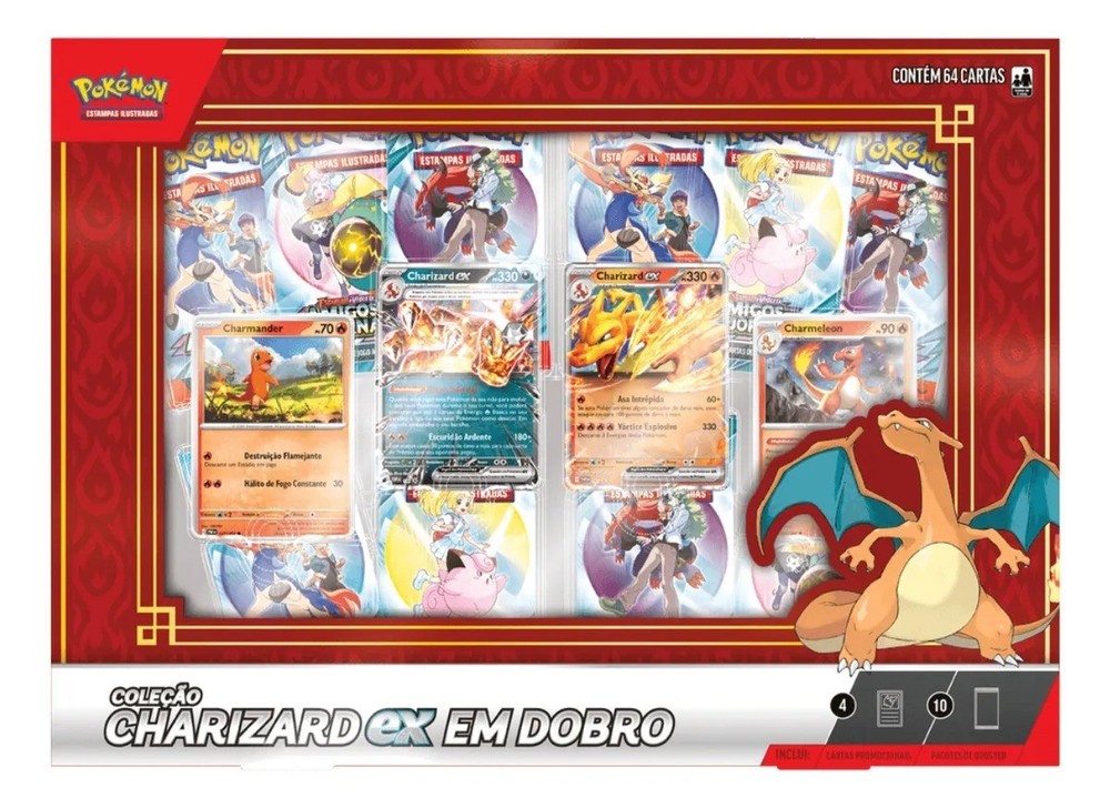 Pokemon Charizard EX Em Dobro Double Collection Box Set 64 Cards Brazilian Game