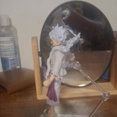 Anime/Manga Style White Hair Action Figure, Plastic, Purple/Beige, Stand