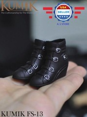 KUMIK 1/6 Black Ankle Wedges Boots HOLLOW for 12” Female Figure Doll Phicen
