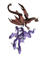 2 Safari Dragons: Brown Red Mountain & Hydra Silver Metallic Purple Mythical Lot