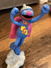 Vintage Applause Sesame Street Super Grover Action Figure PVC Cake Muppets Fun