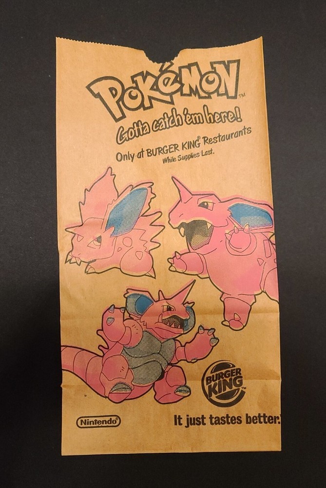 Pokemon Vintage 1999 Burger King Paper Kids Meal Bag Nidoking