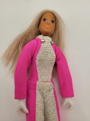 Vintage 1974 Ideal Derry Daring Stunt Figure Doll Pink Jumpsuit White Boots 7”
