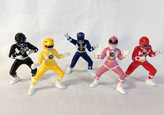 Vintage MM Power Rangers 5 piece set of 3″ Red Black Yellow Blue Pink 1994