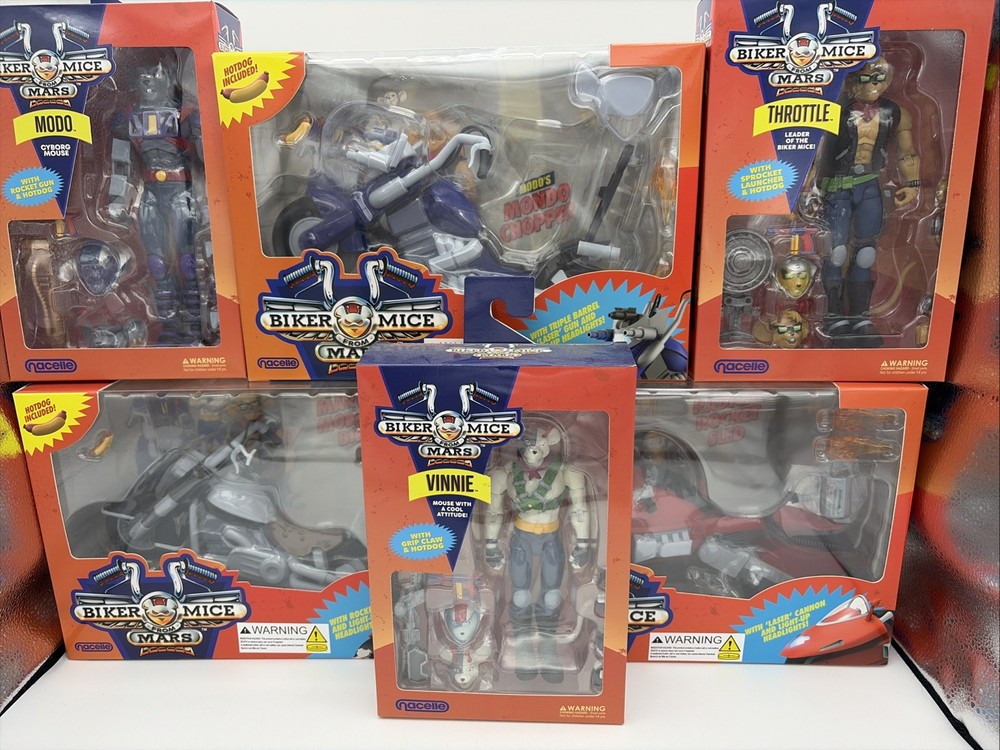 Nacelle Biker Mice From Mars Modo, Vinnie, & Throttle Action Figure w/ Bikes LOT
