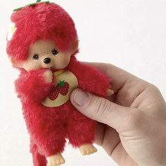 5.5″ Small Monchhichi Doll – Strawberry Fruit Colors – Authentic Monkey Plush