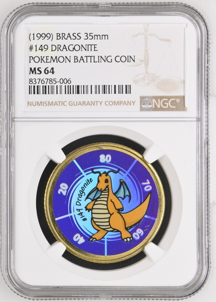 Pokemon Dragonite#149 NGC Graded MS 64 Battling Coin Game Hasbro Vintage 1999