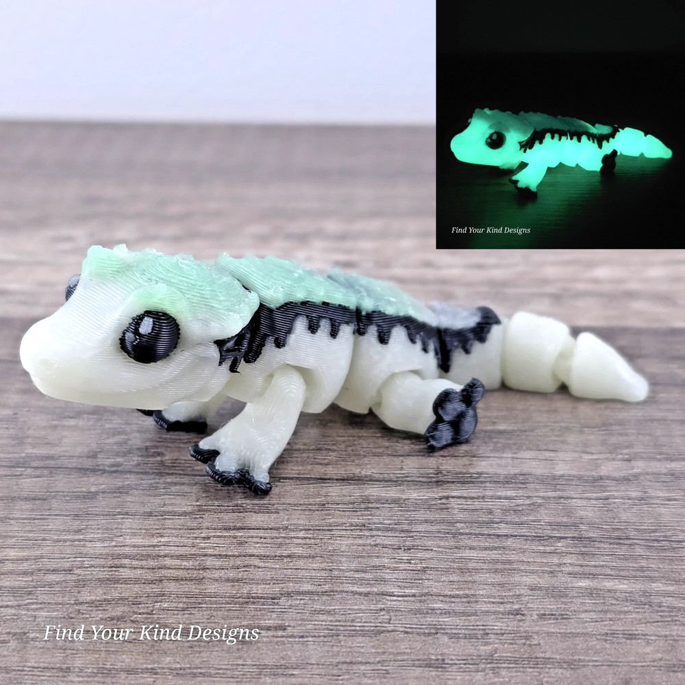 Glow-In-The Dark Mini Crested Gecko 3D Articulated Flexi Fidget Easter Gift