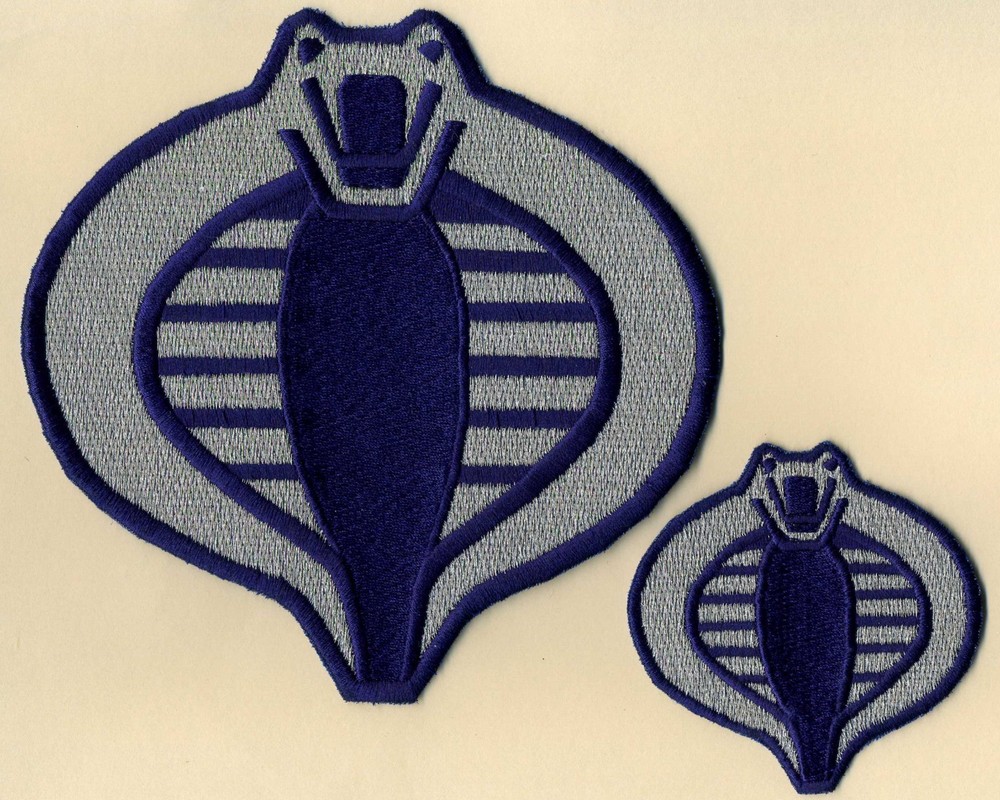 GI Joe Cobra Commander Navy Blue & Silver 6″ & 3″ Embroidered Patch Set [2]