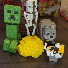 Lot of 4 Mattel Minecraft Movie Toys- Creeper, SKeleton, Wolf and Calico Cat