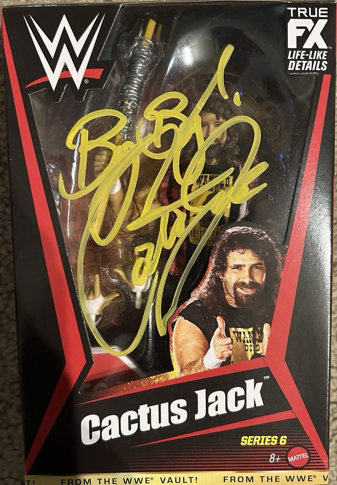 WWE Mattel Elite From The Vault 6 Cactus Jack Autographed Figure Mint With Proof
