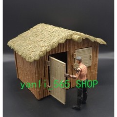 Action Figure DIY 1/18 Scale Small Wooden House Scene Props Model Fit 3.75”