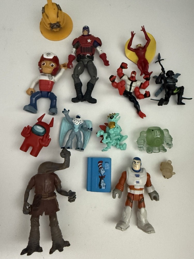 Mixed Toy Figure Lot Ben 10 Transformers Paw Patrol Among Us Dr Seuss 12 pcs