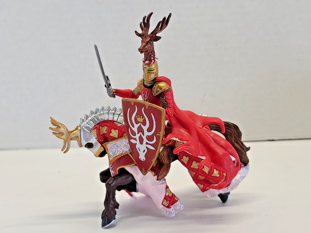Papo Medieval Knight Action Figure Fantasy Cavalry Horse Stag Deer Red Gold