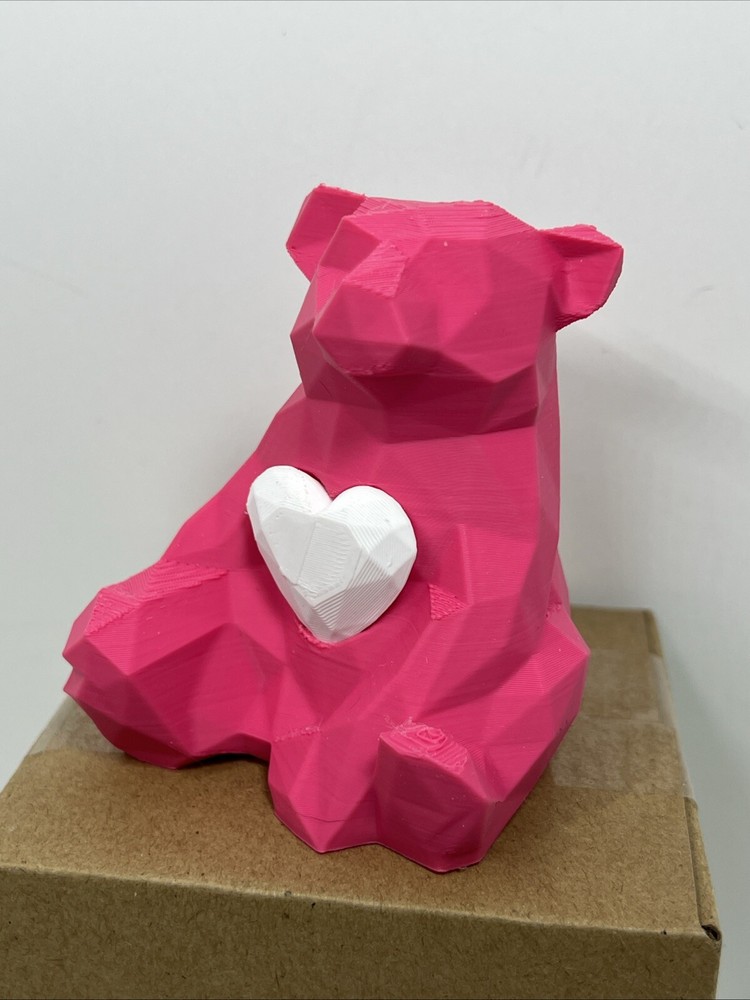 Valentine’s Day Pink Bear w/ Heart Geometric 3.5” Figure Plastic Cute Gift New