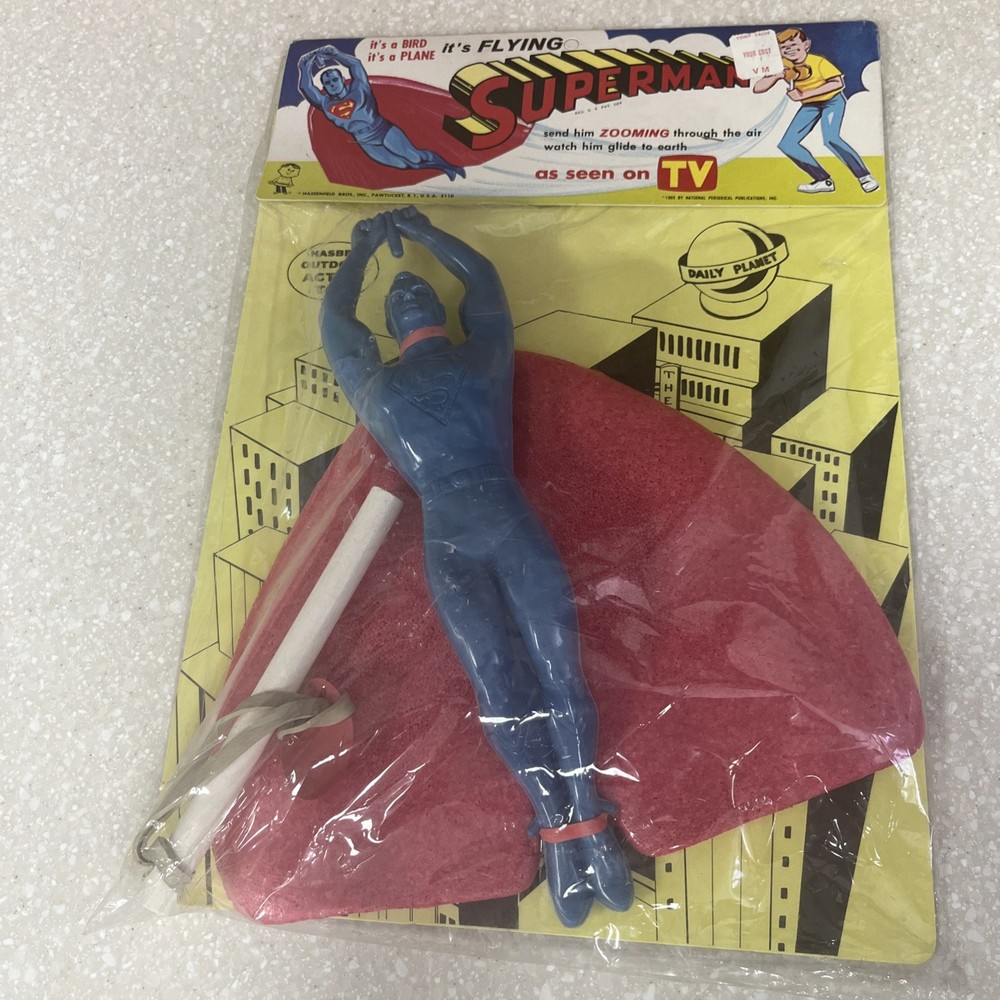 1965 Hasbro FLYING SUPERMAN IN PACKAGE, New, Plastic Torn
