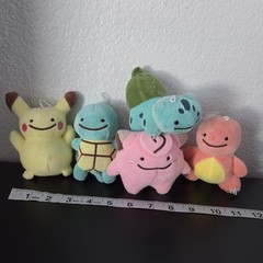 5 mini ditto faced Pokemon plushies set Kawaii Pikachu Charmander Bulbasaur