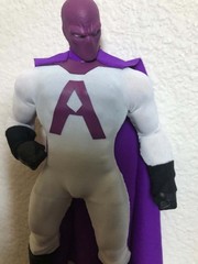 Superhero Action Figure Purple White Black Cape “A” Chest Logo Plastic Fabric