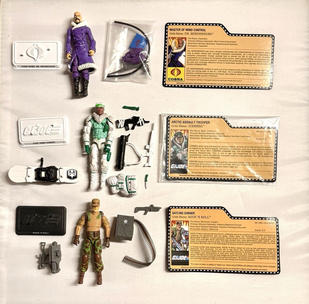GI Joe Collectors Club Loose Lot Complete Iceberg, Rock N Roll, & Dr Mindbender