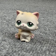 Littlest Pet Shop Beige Long Hair Persian #129 Cat Hasbro Green Eyes 2007 LPS
