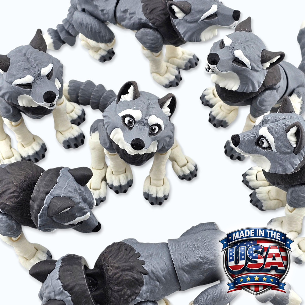 Lot 7 Articulated Wolf Toy 3D Printed Wolf Pup Fidget Desk Pet Party – 5.25″