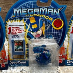 4 Vtg Mega Man NT Warrior Figure Metal, Spoul, Torch, Proto Battle Chip Mattel