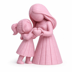 3D Printed Mother & Daughter Figurine – Heart Hands Love Gift 5.9in Decor