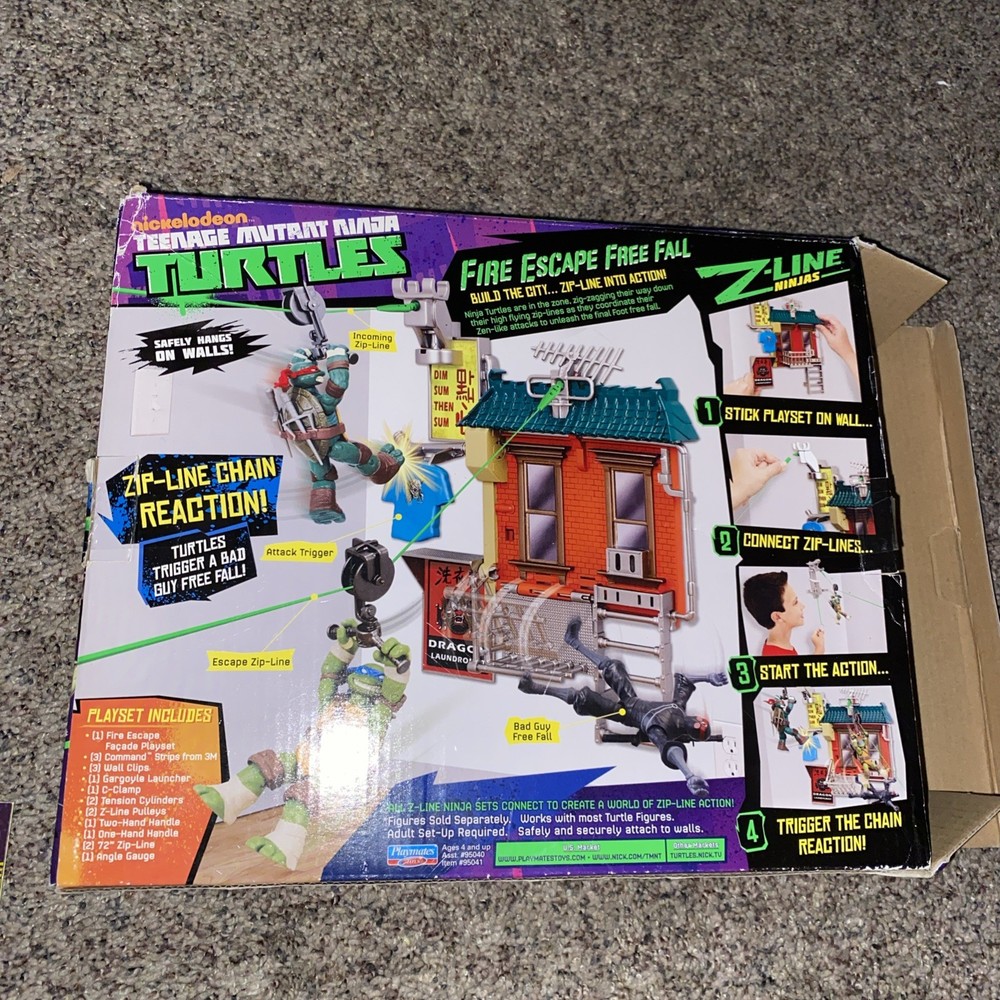 Teenage Mutant Ninja Turtles TMNT Fire Escape Free Fall Parts Still Straped Down