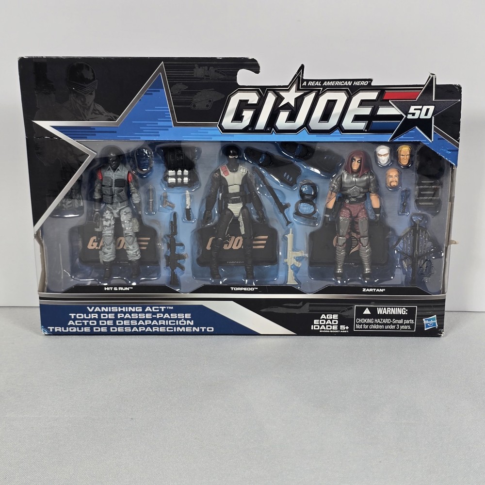 Hasbro GI Joe 50th Vanishing Act Hit & Run Torpedo Zartan Action Figure 3 Pk New