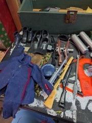 Gi Joe wooden foot locker and Accessories lot adult collector