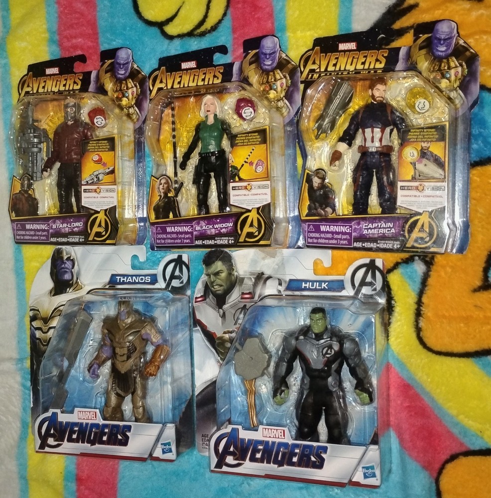 Marvel MCU Avengers Lot Of 5 Basic Figures: STAR LORD, HULK, CAP, WIDOW + THANOS