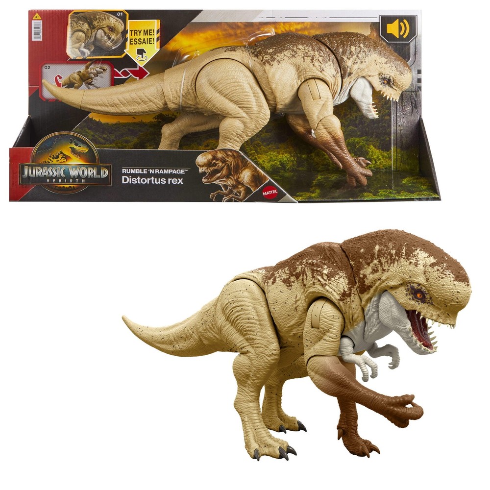 Jurassic World Rebirth Distortus Rex Action Figure 22″ Rumble N Rampage Dino Toy