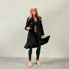 PB-FLTC-BLK: 1/12 Wired Black fabric Trench Coat for 6″ female body