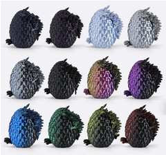 12 Pack – 3D Printed Dragon Eggs with 5.3″ Dragons Inside, Flexible, Dark Series