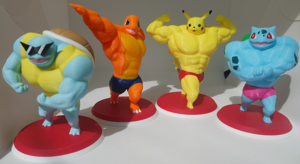 3DPrint Pokemon Muscle Swole Bodybuilder Set Pikachu Squirtle Bulbasaur Squirtle