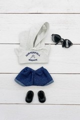 NO DOLL! Clothes for LABUBU Monsters Plush – Gray Hoodie with Denim Pants Outfit