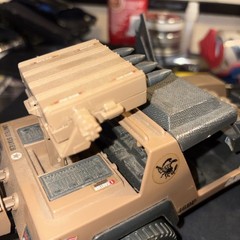 1984 Hasbro Jeep Mark II has steering wheel/ gas cans, no driver