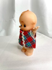 VINTAGE KEWPIE WITH PLAID DRESS COIN BANK DOLL SOFT VINYL TOY JAPAN SOFUBI